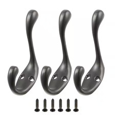 J-Hook Robe/Towel Hook Heavy-Duty Hook in Matte Black 3-Pack 