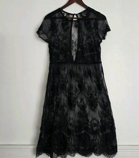 Whimsigoth Sheer Lace Dress Womens Large Party New Year Witchy Mesh Midi Floral