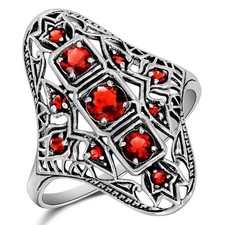 1CT Treated Ruby 925 Solid Sterling Silver Filigree Ring Sz 7 XB3-6