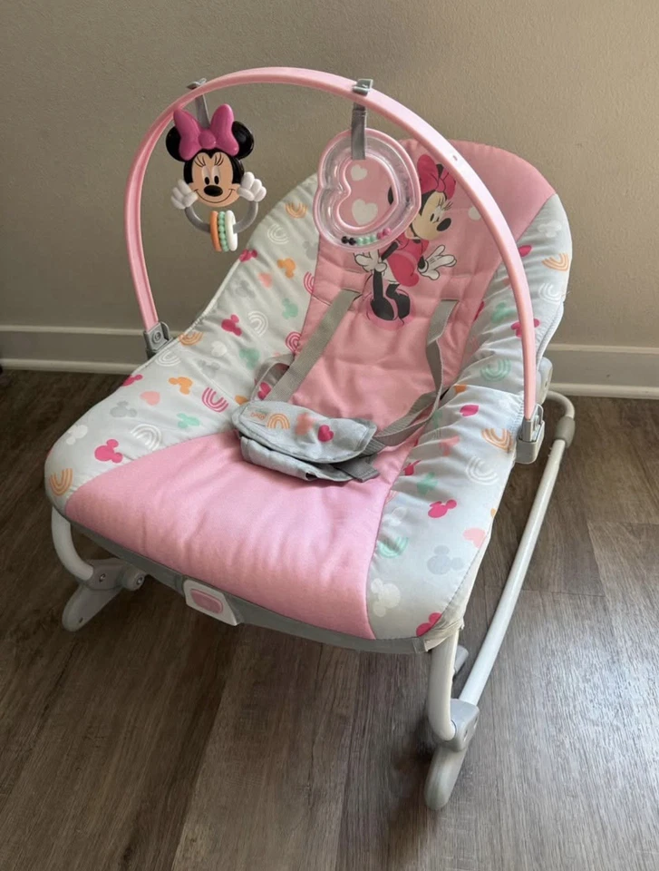 Disney Bebé Minnie Mouse 2 en 1 Vibrador Bebé Silla Balancín Bebé 0-30 Meses Foto 2 de 4