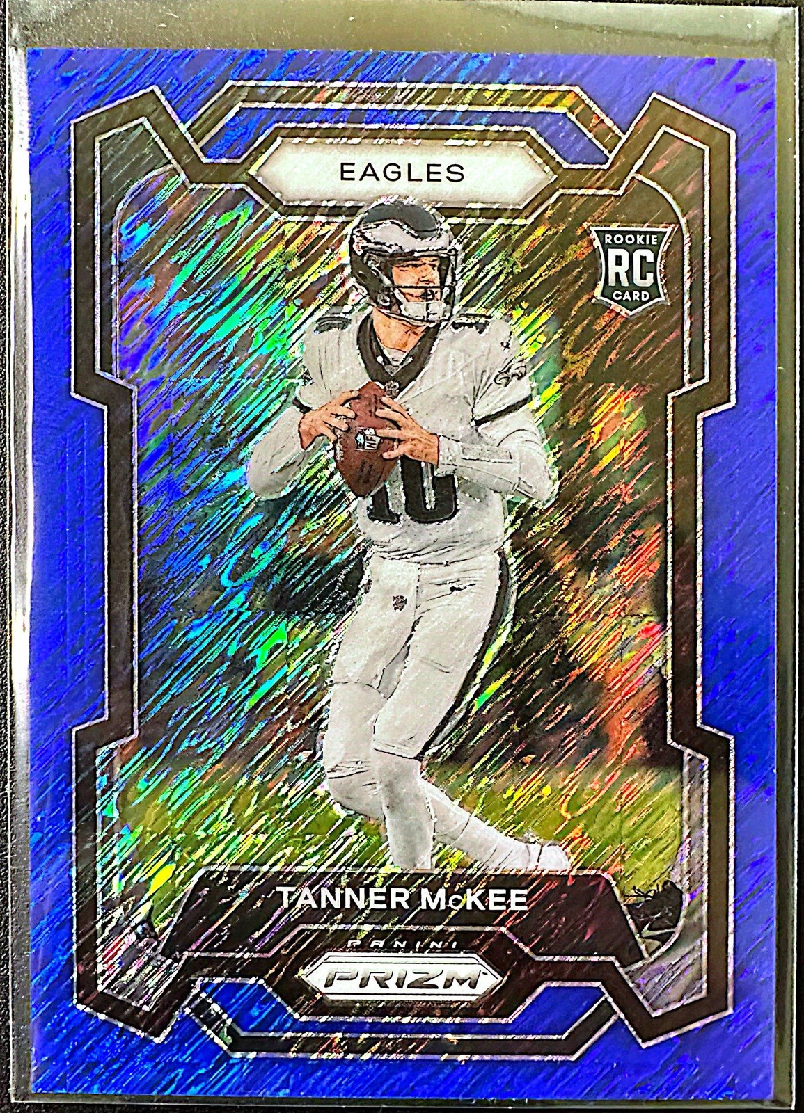 2023 Panini Prizm #383 Tanner McKee Blue Shimmer #/25 Eagles