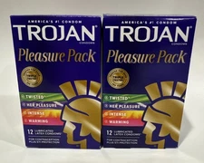(2) Trojan Pleasure Variety Pack Lubricated Condoms, 12 Count Each Exp 4/2026