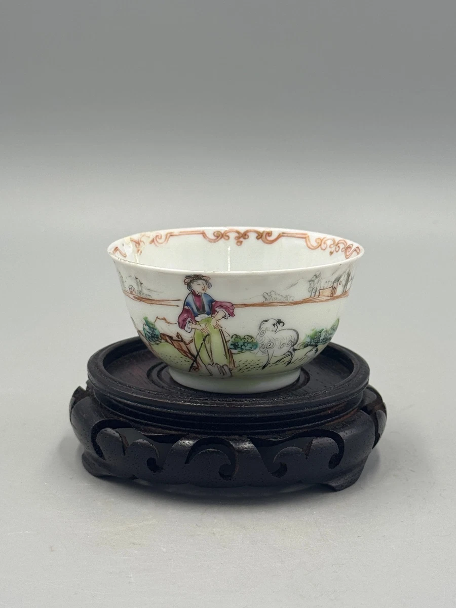 1794 中国骨董 大清乾隆年製銘 色絵双龍戯珠 茶碗 時代物