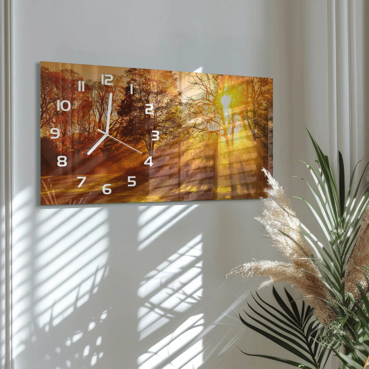 Reloj de Pared Rectangular Horizontal Silencioso Sin Tic Tac Atardecer 60x30 cm