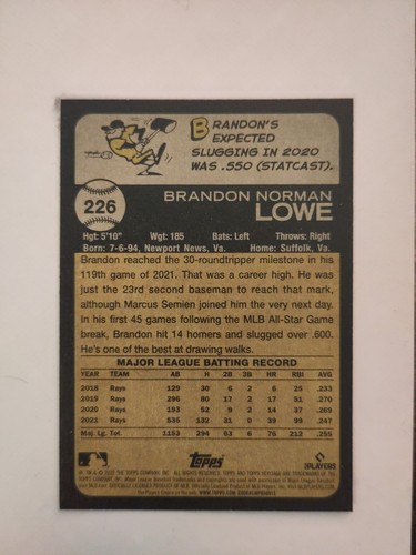 2022 Topps Heritage - Brandon Lowe #226 - Picture 2 of 2