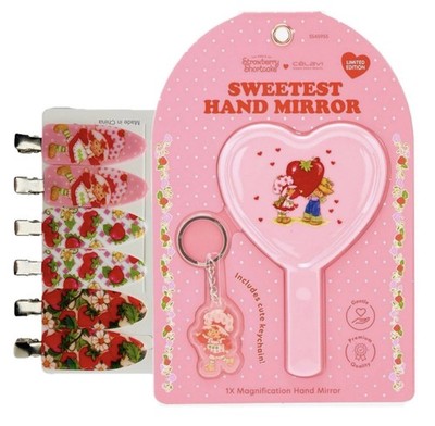 Célavi Strawberry Shortcake Sweetest Hand Mirror + Keychain & Hair Clips Set NWT