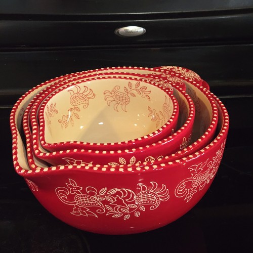 4 Temptations Red Floral Lace Ceramic Nesting Mixing Measuring Bowls Pour Spout - Bild 5 von 21