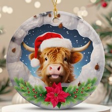 Highland Cow Christmas Ornaments 3", Farm Christmas Tree Holiday Decor, Funny...