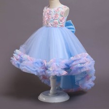 Girls Colorful Flower Tutu Dress Tulle Trailing Dresses Floor Length Formal Gown