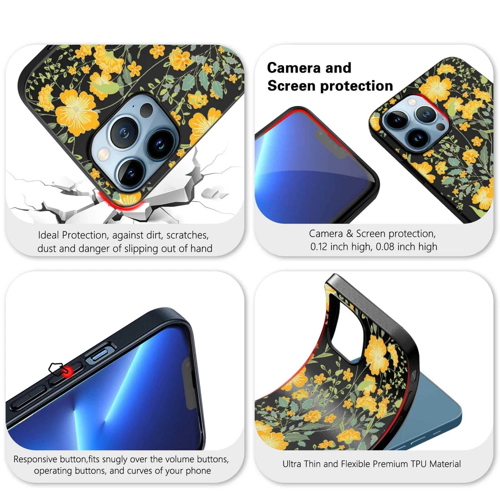 Phone Case For Apple iPhone 14 Pro Max 13 12 15 Flower Lace Protective TPU Cover
