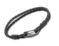 Unique Men Black Leather Bracelet With Steel Ip-black Shrimp Clasp Of 19cm B8... Unique Men Black Leather Bracelet With Steel Ip-black Shrimp Clasp Of 19cm B8...