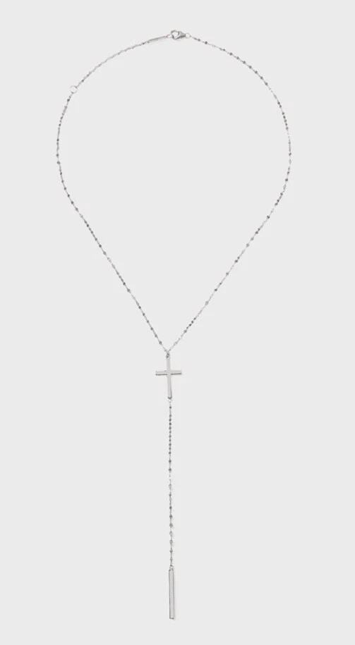 $690 Nuevo Collar Lana Joyería Oro Blanco 14k Bond Cruz Carillón Lariat Foto 3 de 4