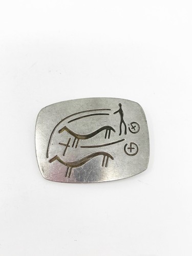 Jorgen Jensen Pewter Brooch 163 Primitive Cave Painting Design Denmark Modernist