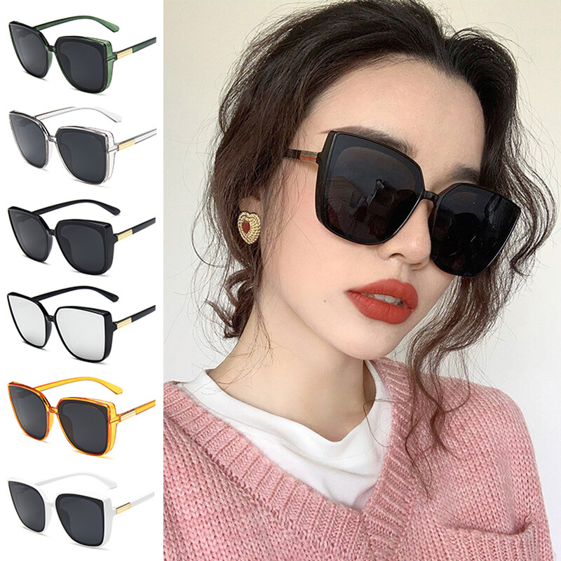 Fashion Cat Eye Sunglasses Women Retro Sun Glasses Big Frame Vintage Black-image