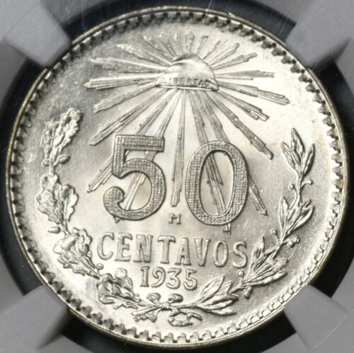 1935 NGC MS 65 Mexico 50 Centavos GEM 1 Year Type Silver Coin (25020702C)