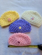 New Crocheted 4 Infant Caps for Baby 0- 3 Months Pink/Cream/Orchid/Yellow