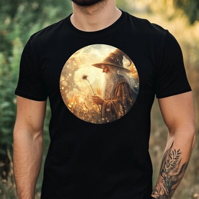 Mens Dandelion Print Wizard Cotton T-Shirt Size XS to 5XL