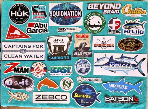 30+ - DIFFERENT & AUTHENTIC - SPORT FISHING DECALS LOT - OFFSHORE VINYL STICKERS
