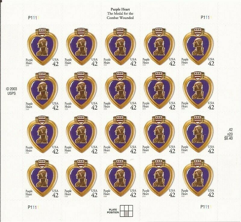 Purple Heart Sheet of Twenty 42 Cent Postage Stamp Scott 4264 | eBay
