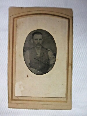 1860s Henry Gray Man w/ Moustache Pennsylvania Tin Type Antique Photo Portrait