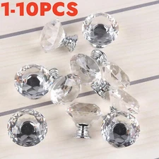 1-10X Crystal Glass Cabinet Knob Diamond Shape 30mm Drawer Cupboard Handle Pull