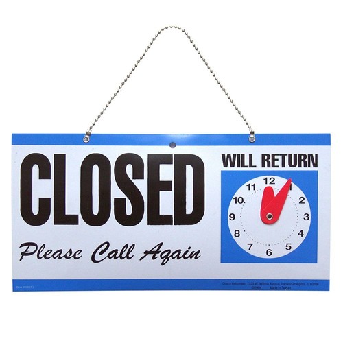 Hillman Blue, Gray & Black Plastic Open/Closed Sign with Clock, 6 x 12 in. 848653