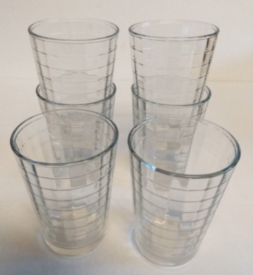 Vintage Pasabahce Block Optic Clear Glasses Set of 6 8oz Turkish