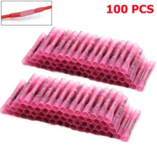 100Pcs Waterproof Splice Terminals 22-16AWG Red Heat Shrink Wire Butt Connectors