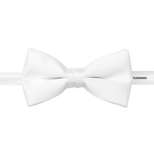 NEW White Banded Satin Tuxedo Pre tied Tux Bow Tie Adjustable Neck Tuxxman