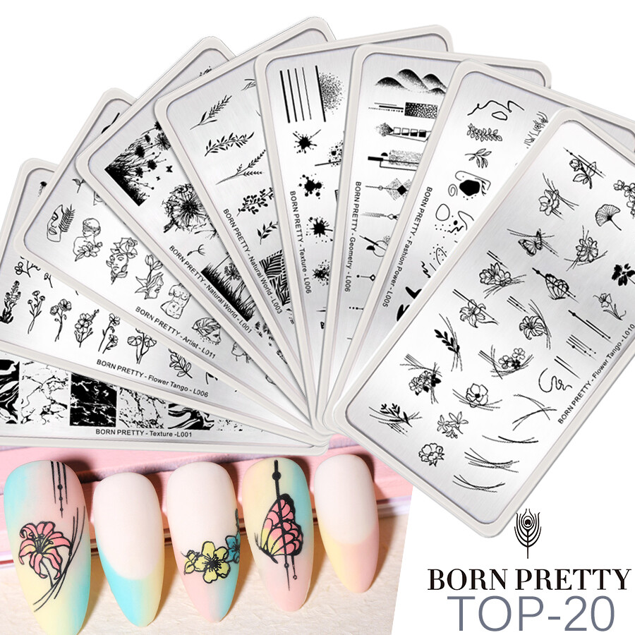 BORN PRETTY TOP-20 Stamping Plates Flower Leaves Art Stencil Nail Stamp Template