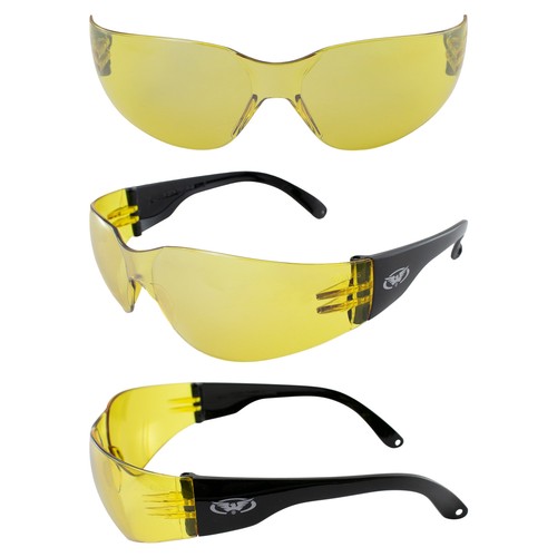 RIDER WRAP AROUND SAFETY GLASSES SHATTERPROOF YELLOW LENS by GLOBAL VISION - Picture 7 of 8