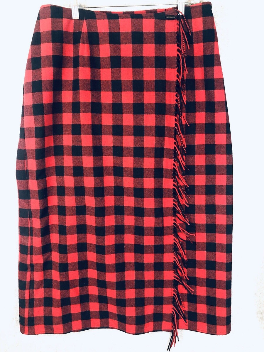Liz Claiborne Maxi Warp Skirt Sz 18 Wool Blend Buffalo Plaid 90’s Grunge  Fringe