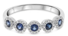 .47CT DIAMOND  AAA SAPPHIRE 14KT WHITE GOLD ROUND HALO 5 STONE ANNIVERSARY RING