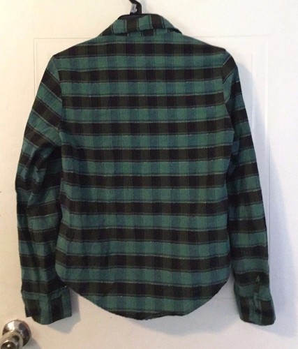 Girl's long sleeve button down shirt size 14, green black, metallic -347 - Picture 6 of 6