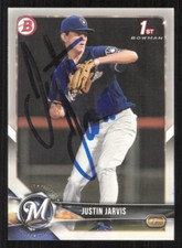 JUSTIN JARVIS Autograph 2017 Bowman card auto MILWAUKEE BREWERS