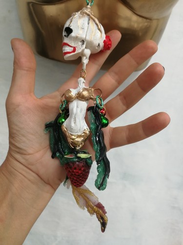 luxury jewelry talisman necklace mexico ethnic pendant tribe skull doll calavera - Picture 8 of 12