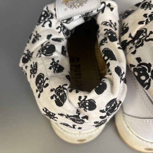 Timberland Ladies' Boots White With Skull & Crossbones Cuff Size 7 Lace Up - Picture 8 of 13