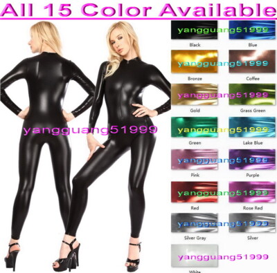 Sexy Women Shiny Metallic Bodysuit Catsuit Yoga Costumes Unisex Jumpsuits F349