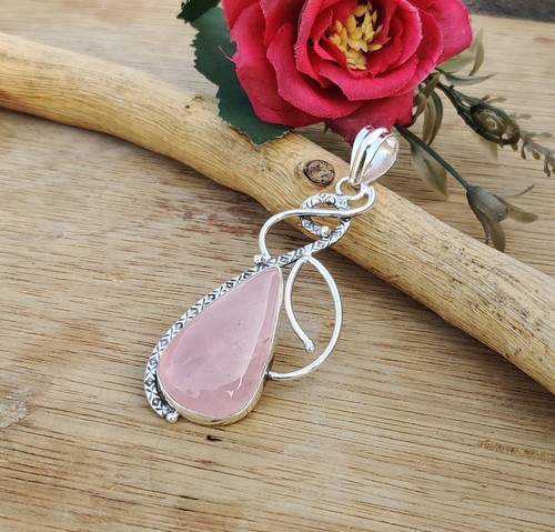 Rose Quartz Pendant 925 Sterling Silver Handmade Pendent Christmas Gift MO5085 - Picture 4 of 4
