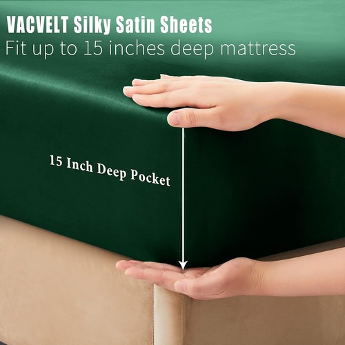 Sumptuous 4pc King Size Satin Sheet Set in Elegant Emerald Green - Silky Comfort - Picture 6 of 9