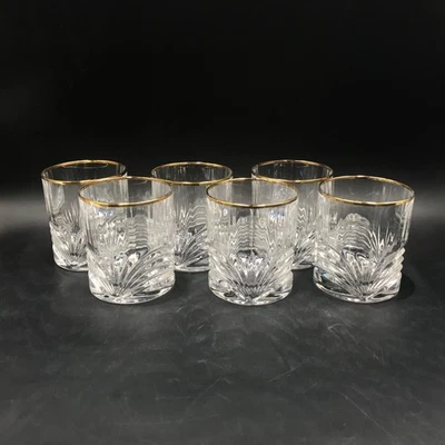Royal Crystal Rock Aurea Double Old Fashioned (6) Crystal Clear Cut Bar Glasses - Image 1 of 4