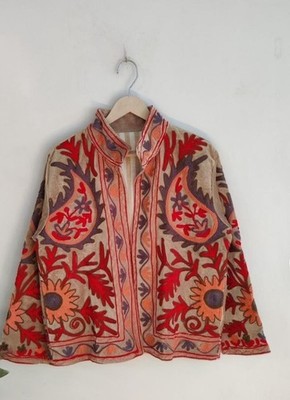 Ethnic Floral Embroidered Wool Jacket Kashmiri Handmade Boho Coat