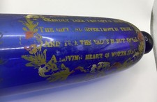 Large Cobalt Blue Bristol Glass Forget Me Not Souvenir Rolling Pin with poem