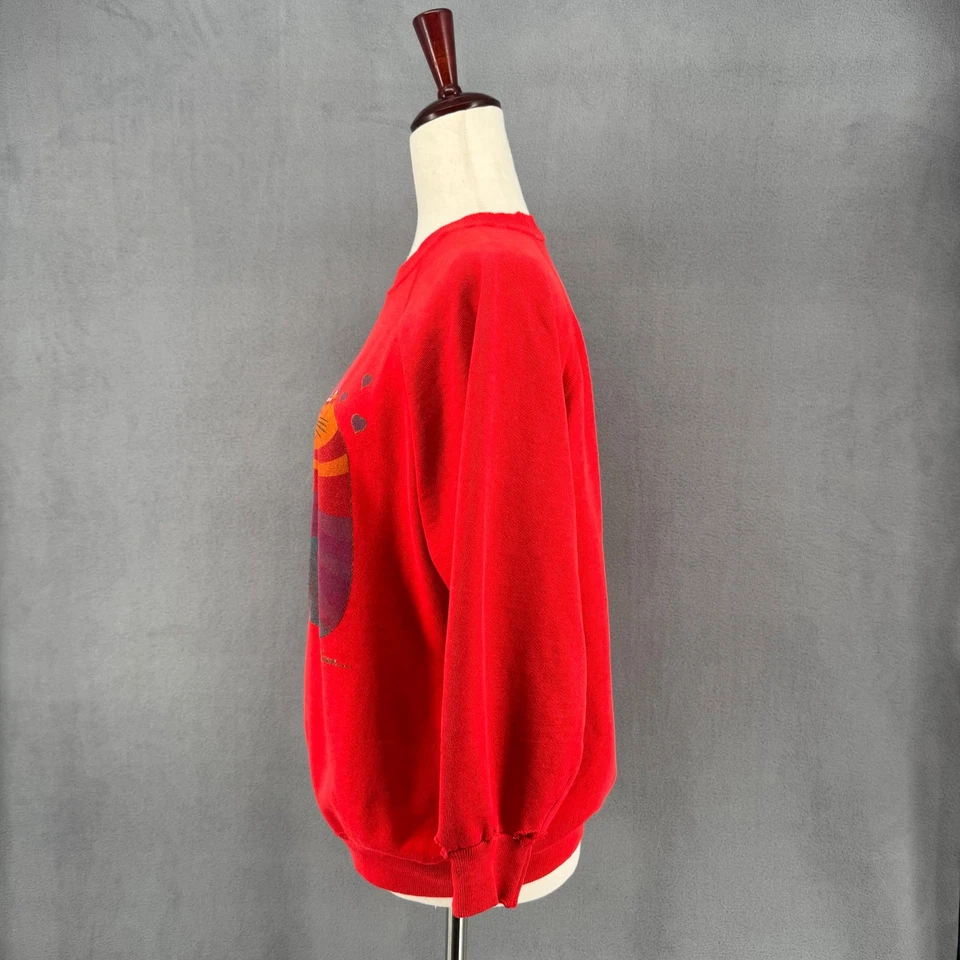 Sudadera de Colección Años 80 90 Laurel Burch Gatos Gemelos Arte Cuello Redondo Roja L (S/M) Retro Foto 4 de 4