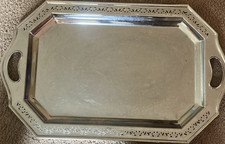 Large Silver Polished Metal Serving Tray, Rec...