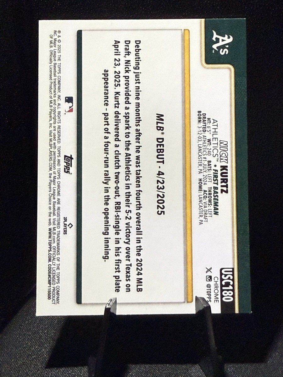 2025 Topps Chrome Nick Kurtz Rookie Debut USC180 X-Fractor Oakland