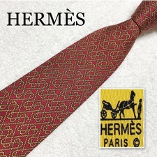 Hermès Silk Tie Rope Heart Allover Pattern Bordeaux & Gold Used