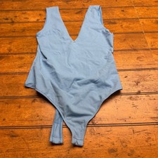 Free People Light Blue V Neck Thong Bodysuit Snap Closure Women's Size medium