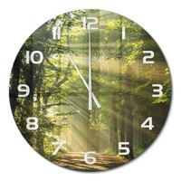 Runde Glas-Wanduhr Mit Leisem Uhrwerk Wald Im Sonnenlicht WeißE Zeiger Fi60 Cm
