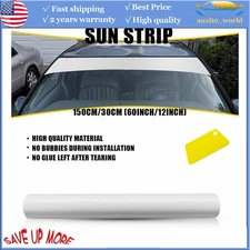 Universal Windshield Banner Matte White Vinyl Decal Sun Strip 60"x12" W